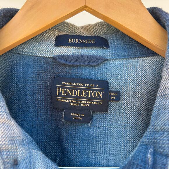 Pendleton Men’s Tall Super Soft Burnside Flannel Shirt Blue Plaid Cotton Medium - Picture 5 of 7